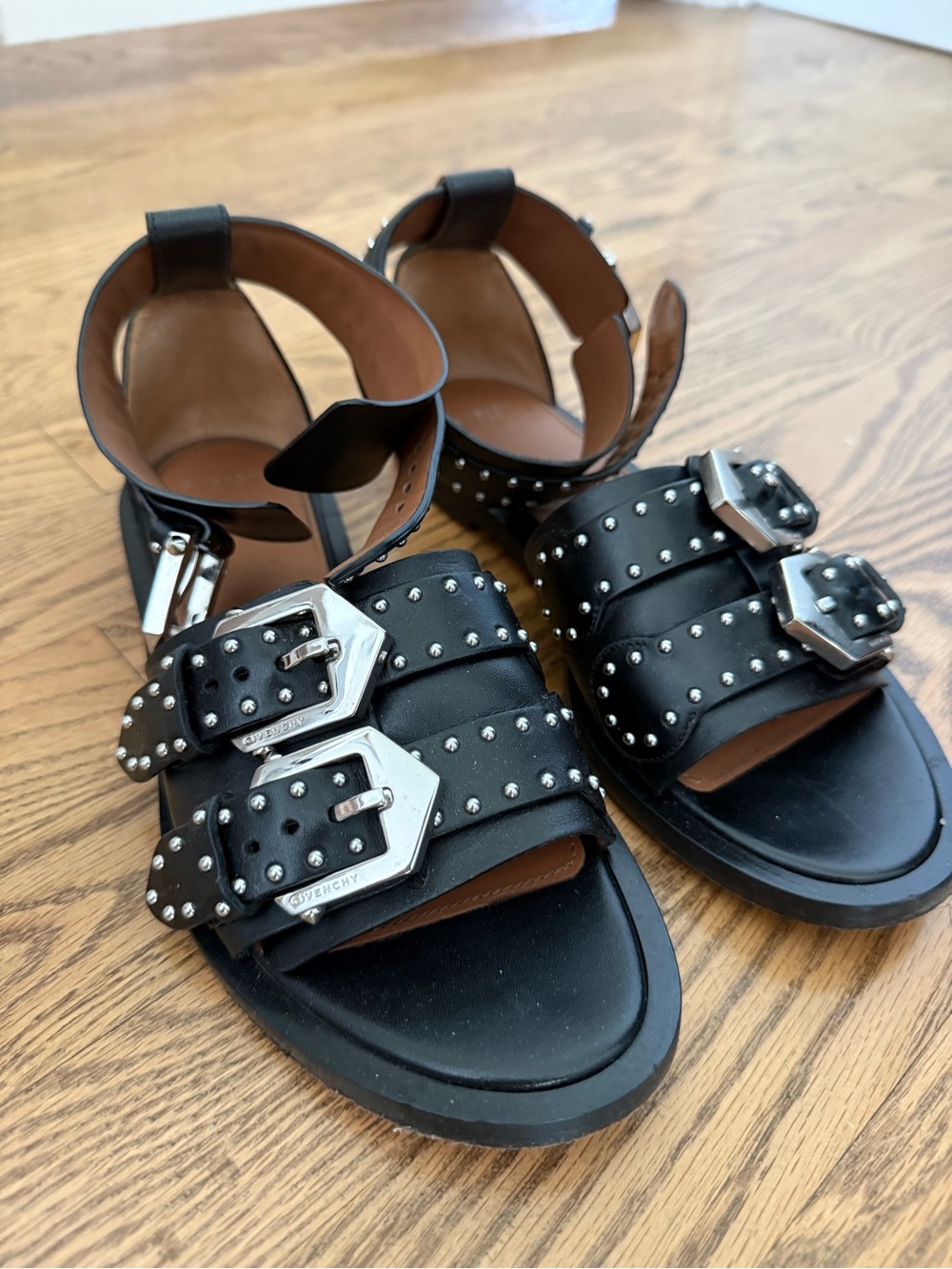 Givenchy Black Studded Leather Double-Buckle Sandals